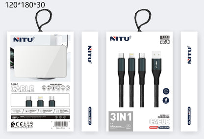 3 In 1 Cable Copper Wires Fast Charging 1 meter