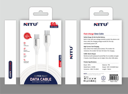 60W Type C To Type C Fast Charging Data Cable ,1M