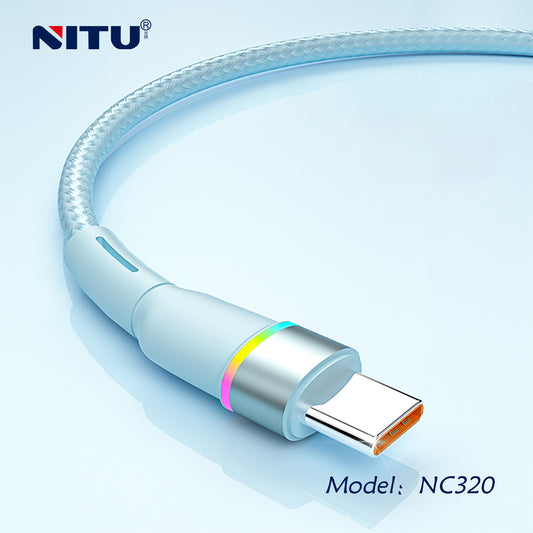 USB To Type C Cable Nylon Braided With Breathing Light