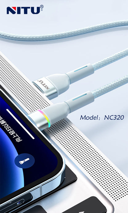 USB To Type C Cable Nylon Braided With Breathing Light