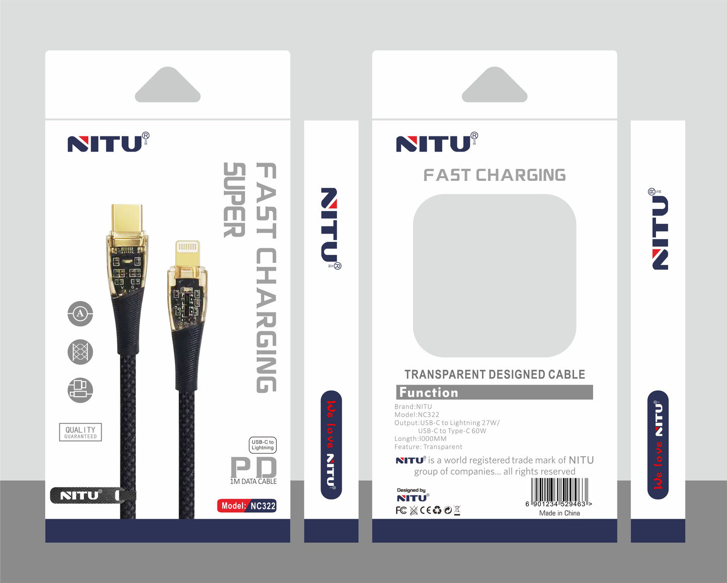 Clear Head PD Cable Type C To Lightning 27W Fast Charging