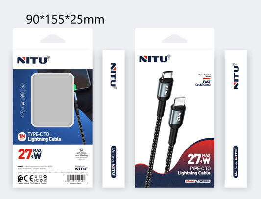 27W PD Cable C To L Fast Charging Nylon Braided