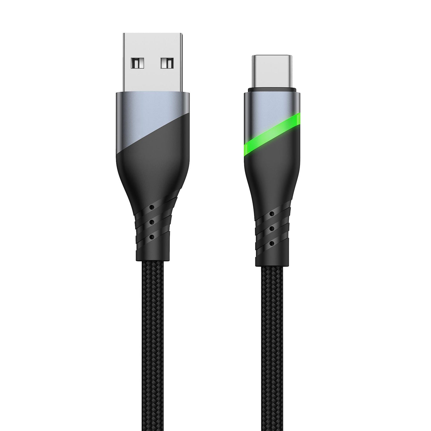 USB To Type C With LED Light Data Cable, Nylon Braided 1m