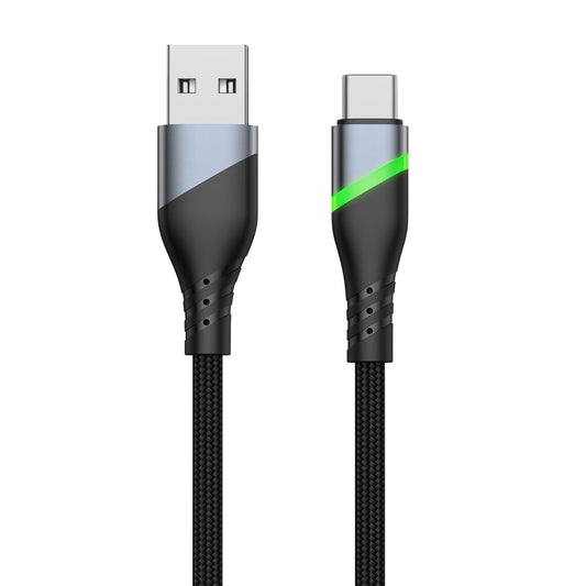 USB To Type C With LED Light Data Cable, Nylon Braided 1m