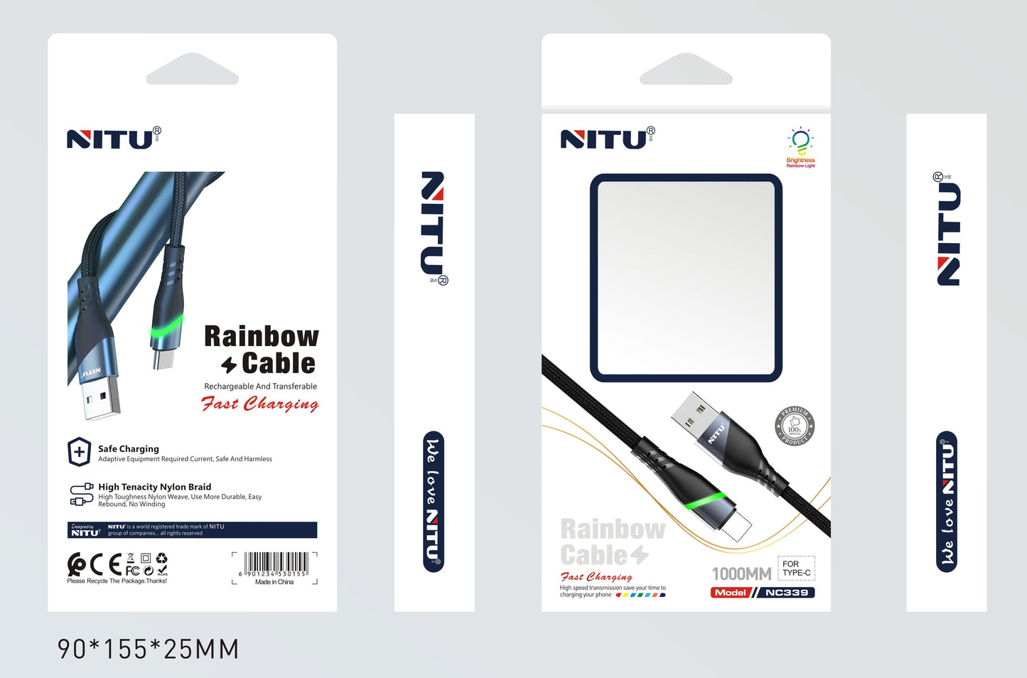USB To Lightning With LED Light Data Cable, Nylon Braided 1m