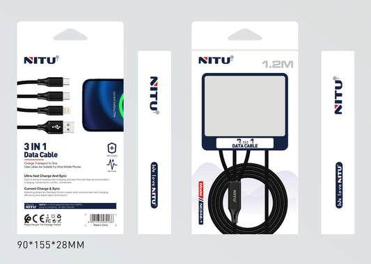 3 in 1 Data Cable Nylon Braided,1m