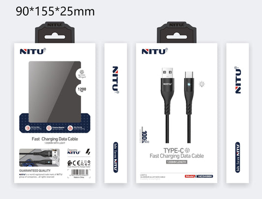 USB To Type C Data Cable With light,1.2m,Nylon Braided