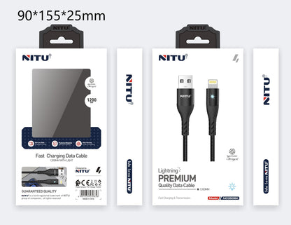 USB To Lightning Data Cable With light,1.2m,Nylon Braided