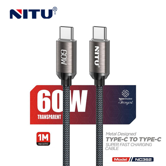 60W Metal Shell Type C To Type C Fast Charging  Data Cable ,1m,nylon Braided