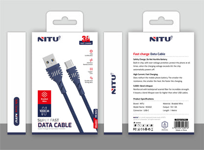 USB To Type C Braided Data Cable 1meter