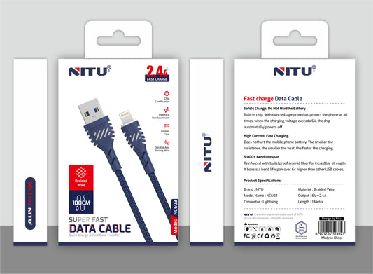 USB To Lightning Braided Data Cable 1meter