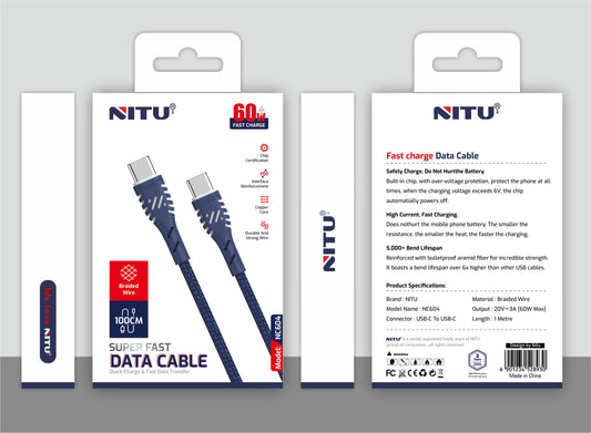 Type C To Type C 60W Braided Data Cable 1meter