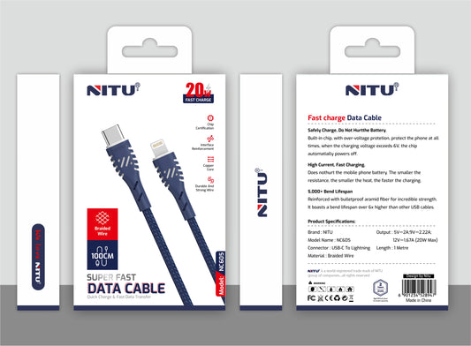 PD Type C To iph 27W Braided Data Cable 1meter