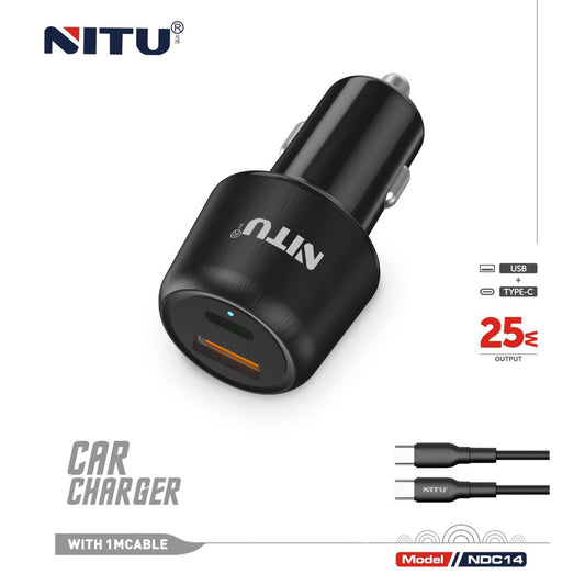 Car Charger PD25W +QC3.0 With 1 meter PD C To C Cable
