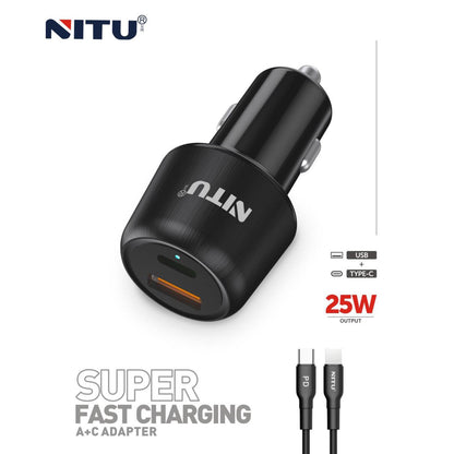 Car Charger PD25W +QC3.0 With 1 meter PD C To C Cable