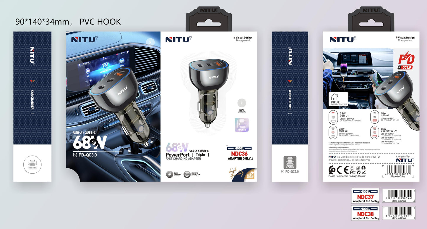 Car Charger Fast Charging Type C PD30W +QC3.0, 48W,Voltage Display