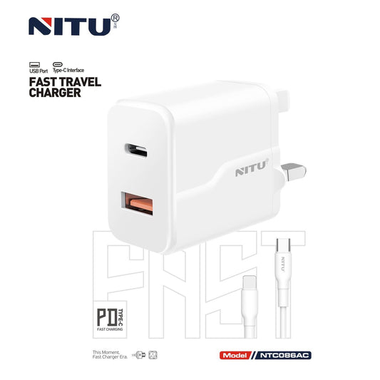 Charger Adapter UK Plug PD+QC3.0,,With C-C Charging Cable