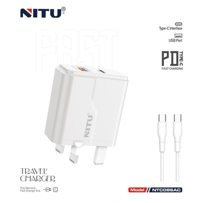 Charger Adapter UK Plug PD+QC3.0,,With C-C Charging Cable