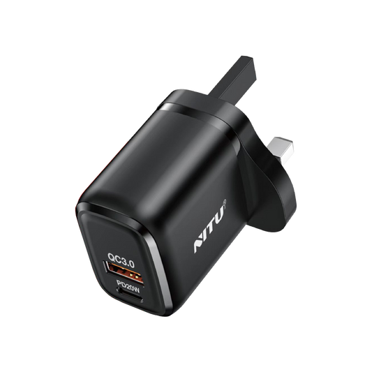 Charger Adapter UK Plug Dual PD+QC Fast Charger With C-L Cable