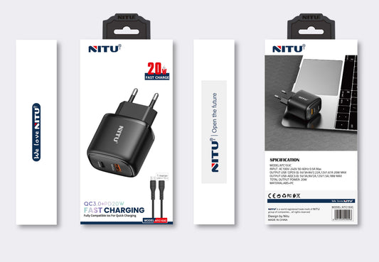 Wall charger EU /UK Plug PD20W+ QC3.0 Fast Charging With C-C Cable