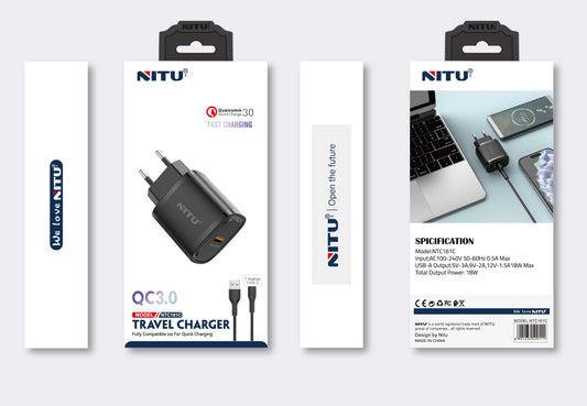 Charger Adapter EU Plug Single USB QC3.0,Quick Charger With lightning cable