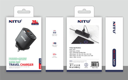 Charger Adapter UK Plug PD+QC,Fast Charger,20W