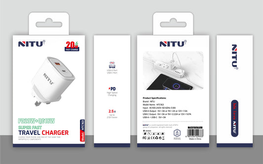 Charger Adapter UK Plug PD+QC,Fast Charger 20W