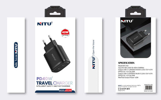 Charger Adapter EU Plug Dual Type C PD-Ports,Fast Charger 40W