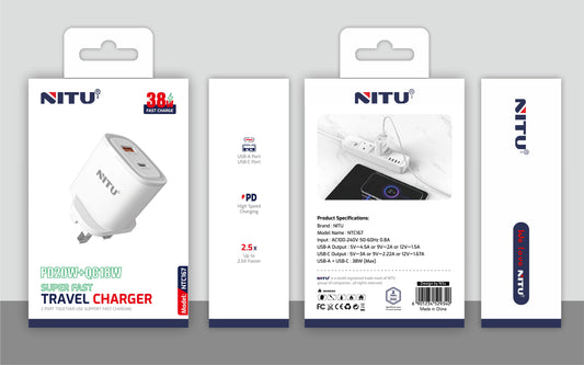 Charger Adapter UK Plug  PD20W+QC18W,Fast-Speed Wall Charger,38W