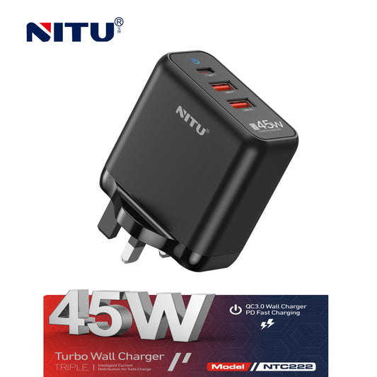 Charger Adapter UK Plug 45W Tubo Charger PD+Dual QC Fast Charger